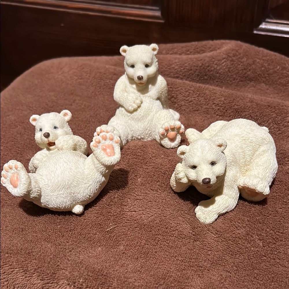 Adorable Cream Polar Bear Figurines Set